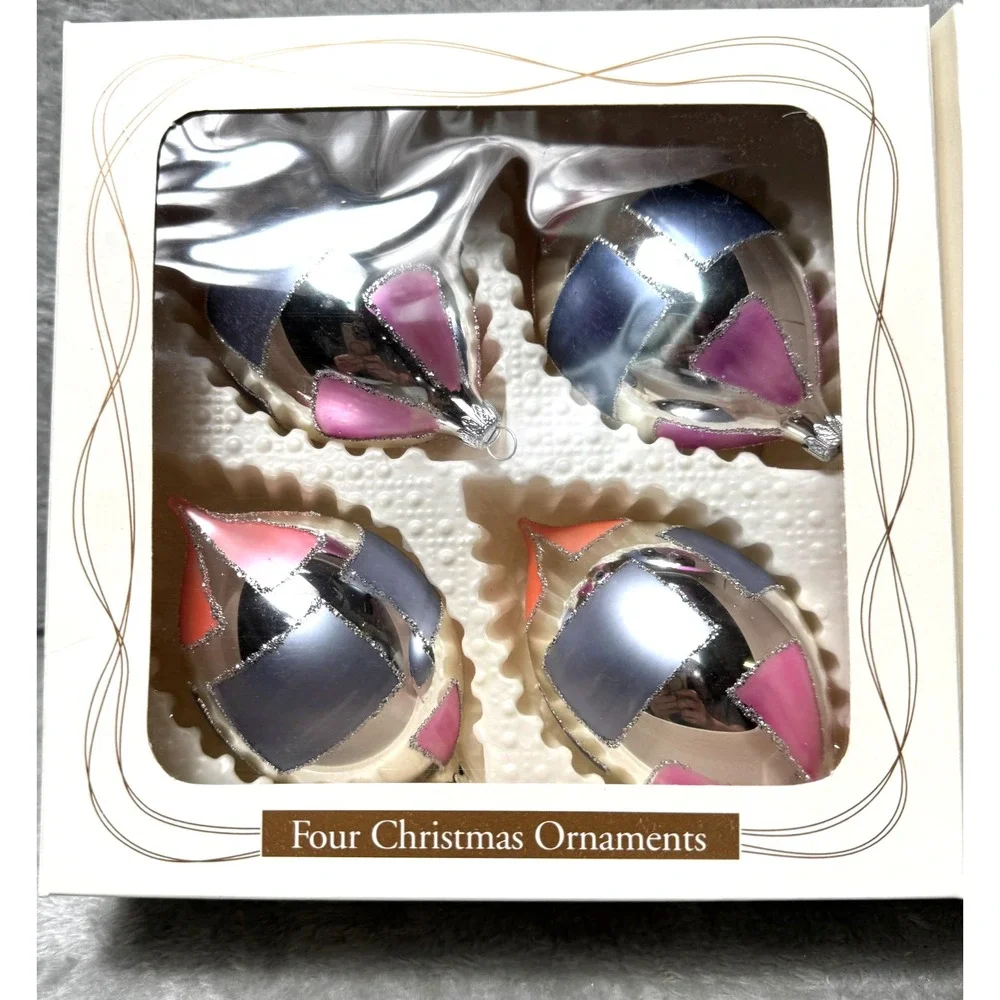 Vintage Target Glass‎ Ornaments 8 – Retro Silver Pink Lavender Geometric Design
